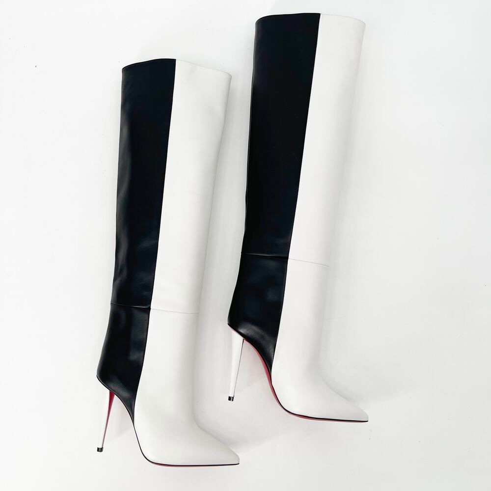 Christian Louboutin Black and White Two-Tone Knee-High Stiletto Boots - Picture 3 of 13